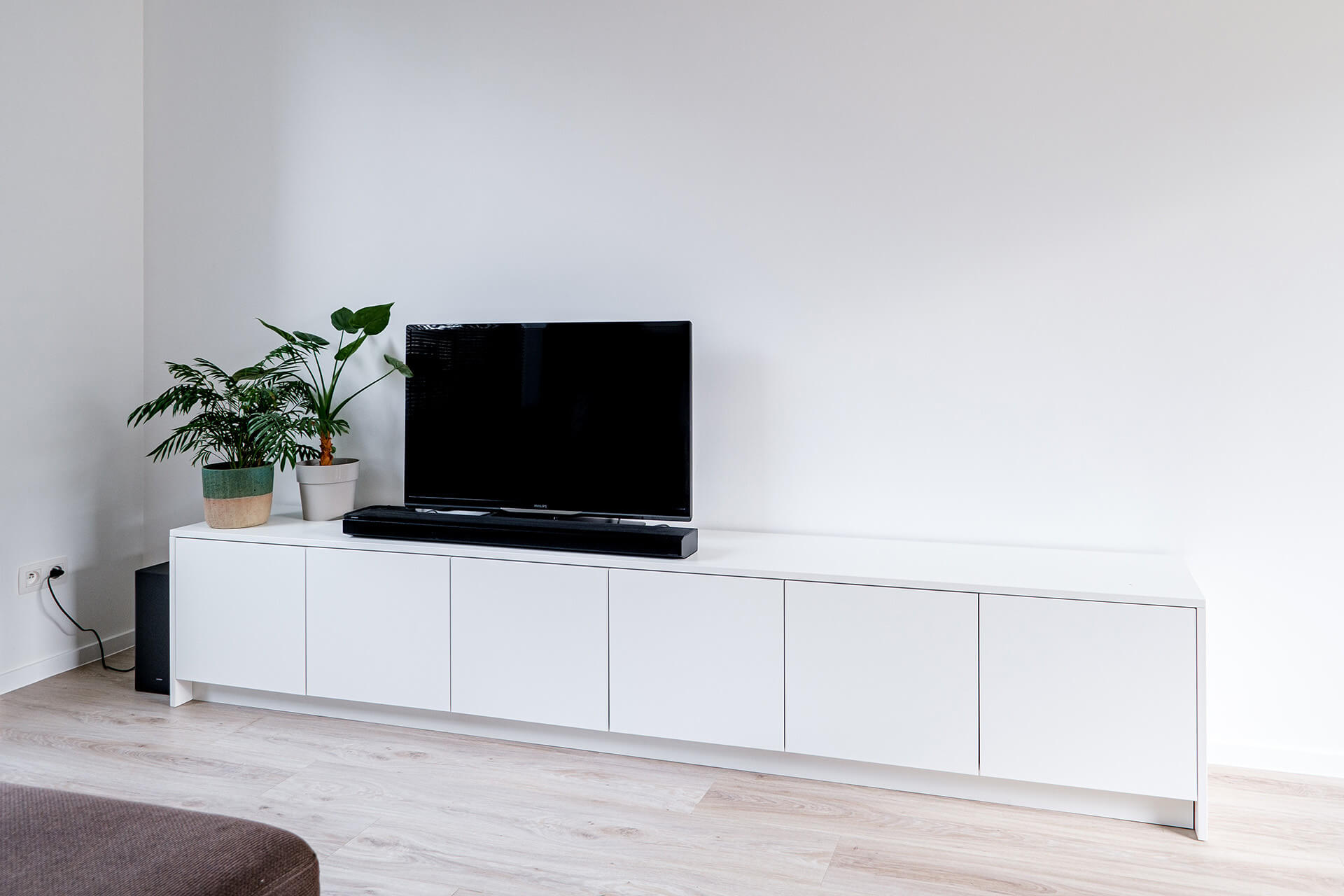 White custom TV cabinet