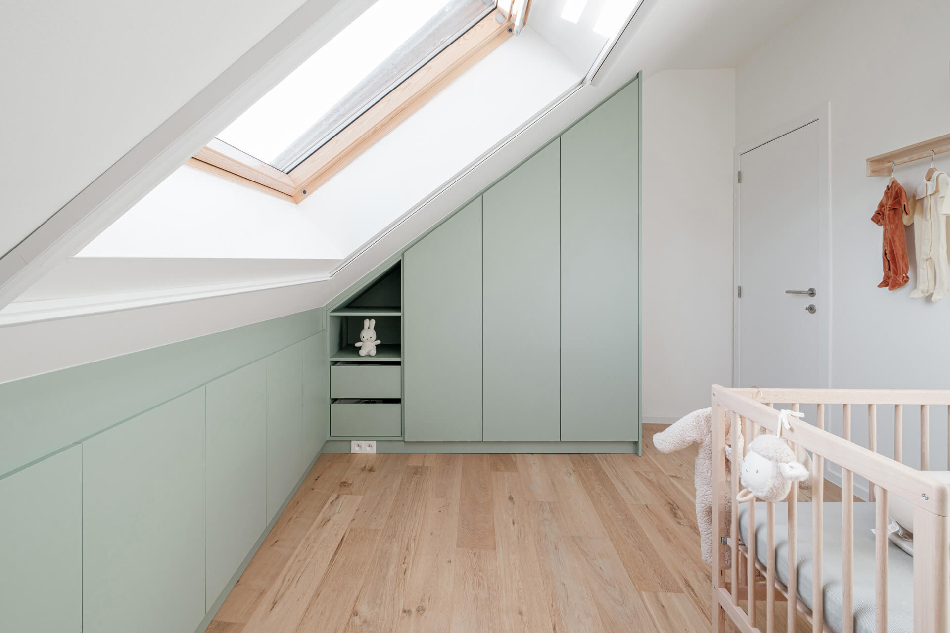 cupboards under a sloping roof for the children's room