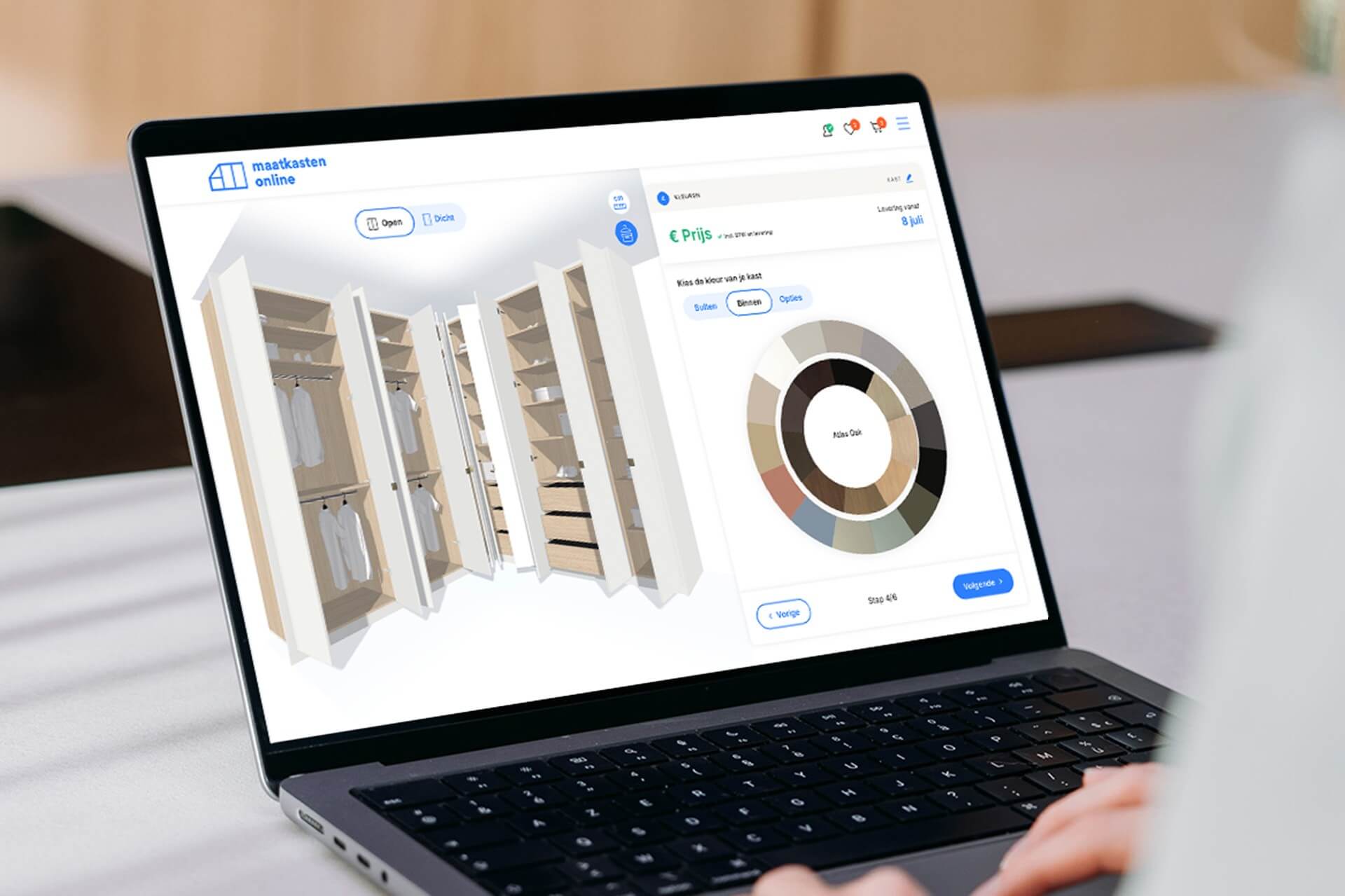 Designing a bespoke wardrobe via the online design tool of Maatkasten Online