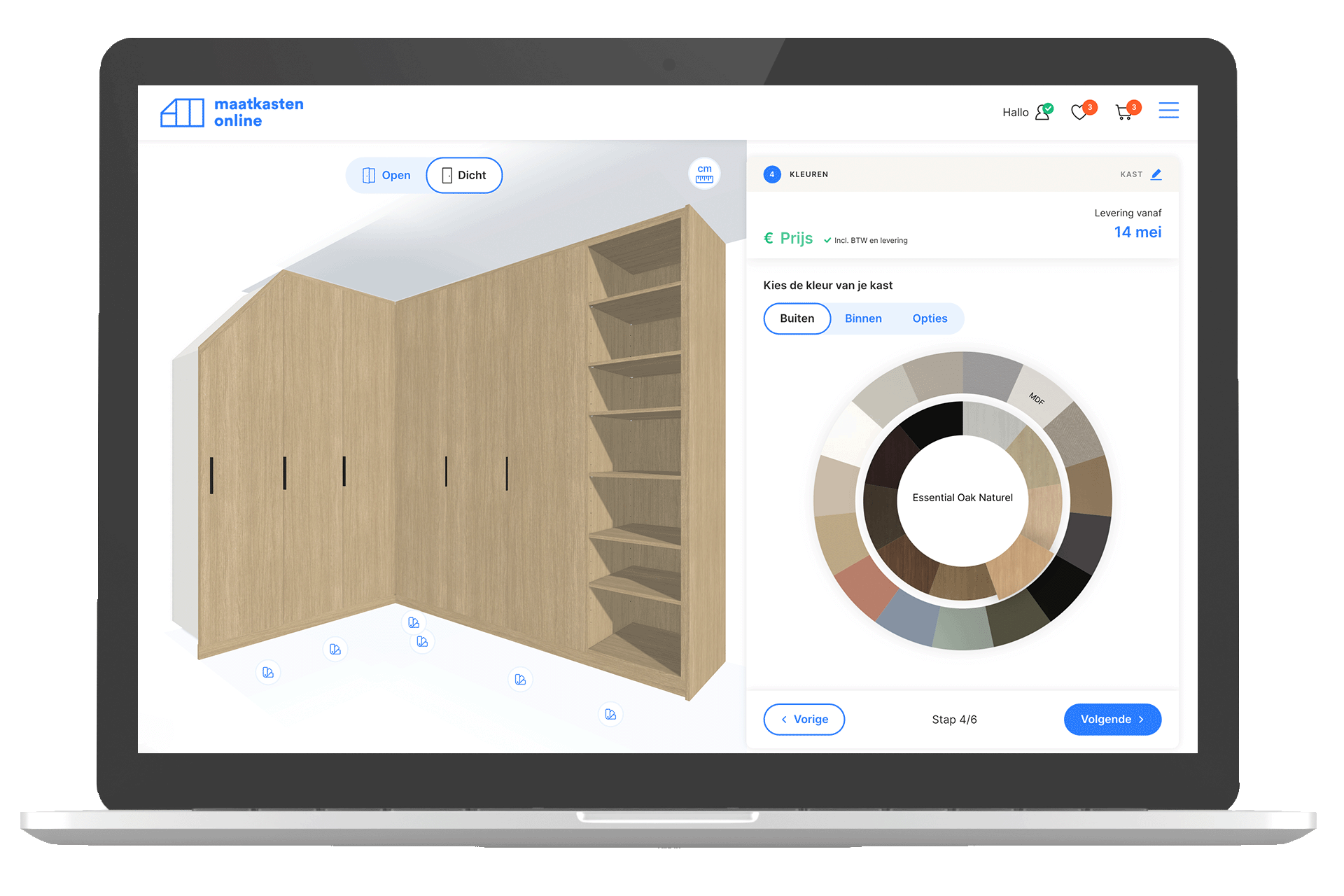 3D configuratie van een hoekkast op maat