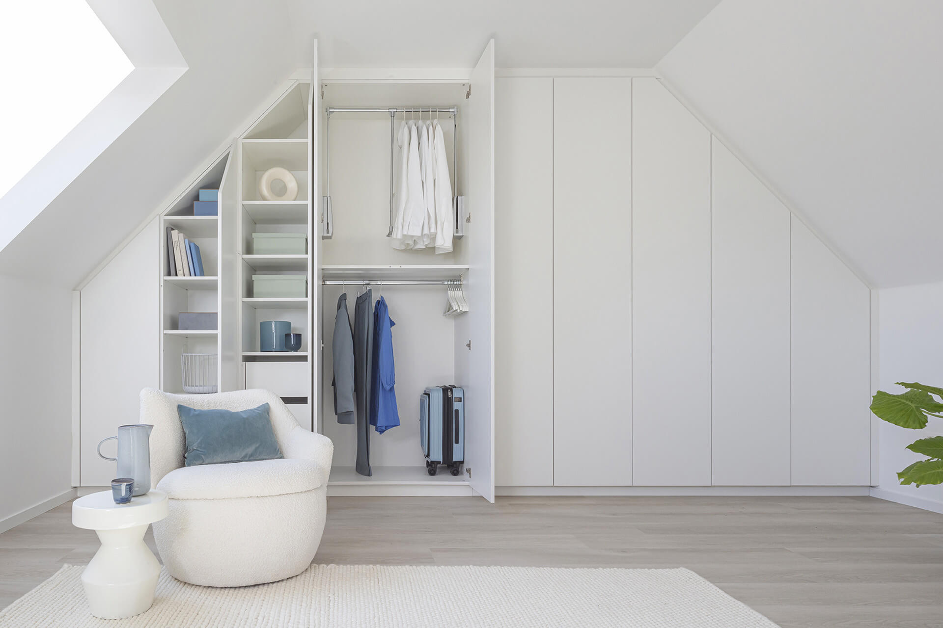 Built-in wardrobes under the roof.