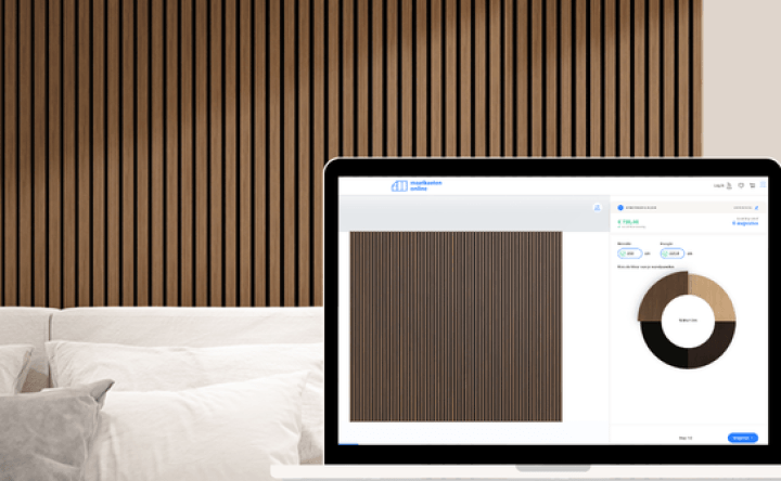 Mockup van laptop met configurator voor akoestische panelen op maat