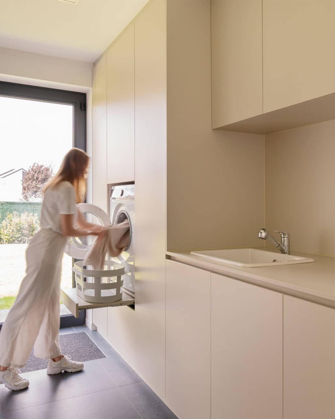 Washroom with made-to-measure cupboards in turtle grey