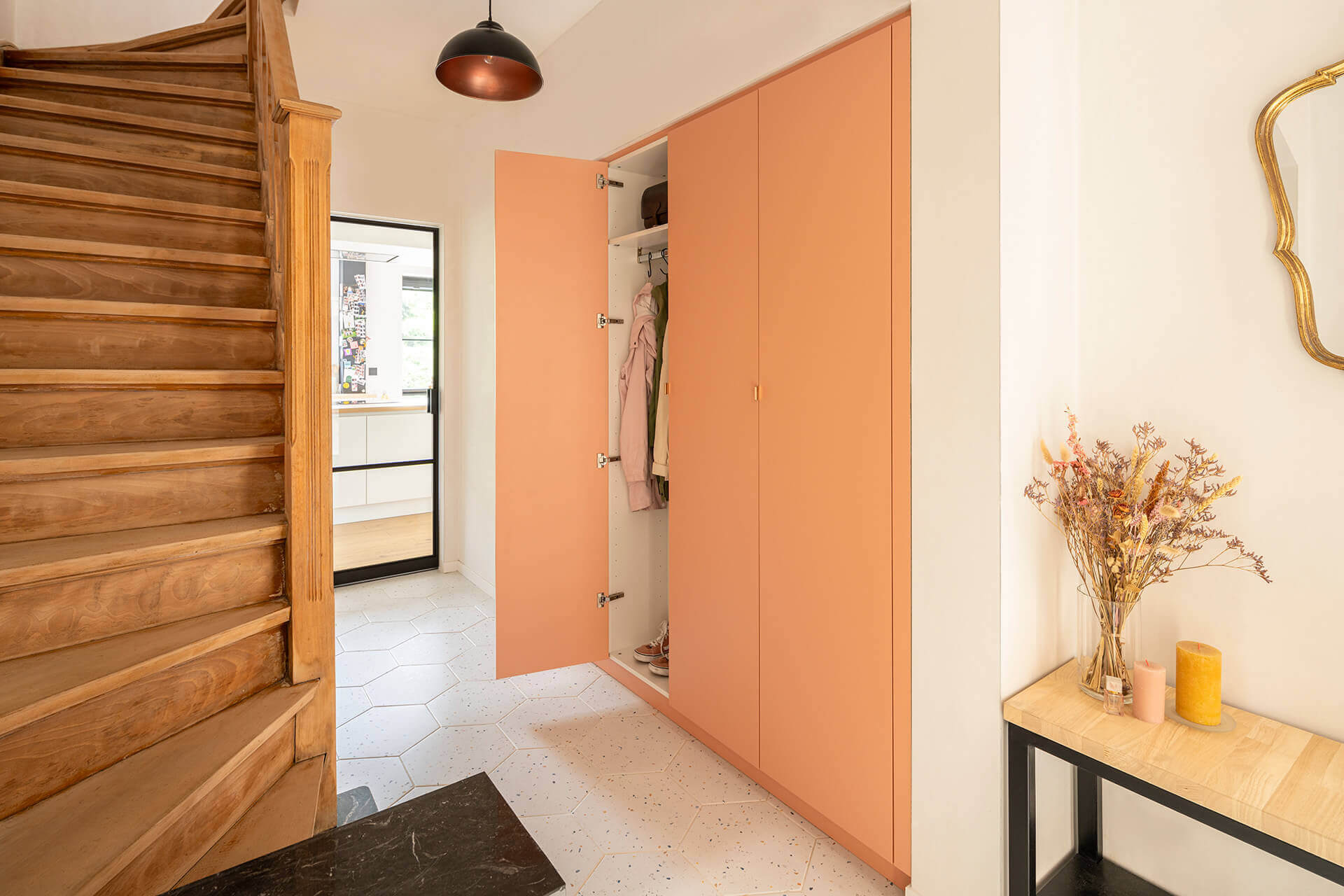 Custom made hallway closet in Dusty Coral