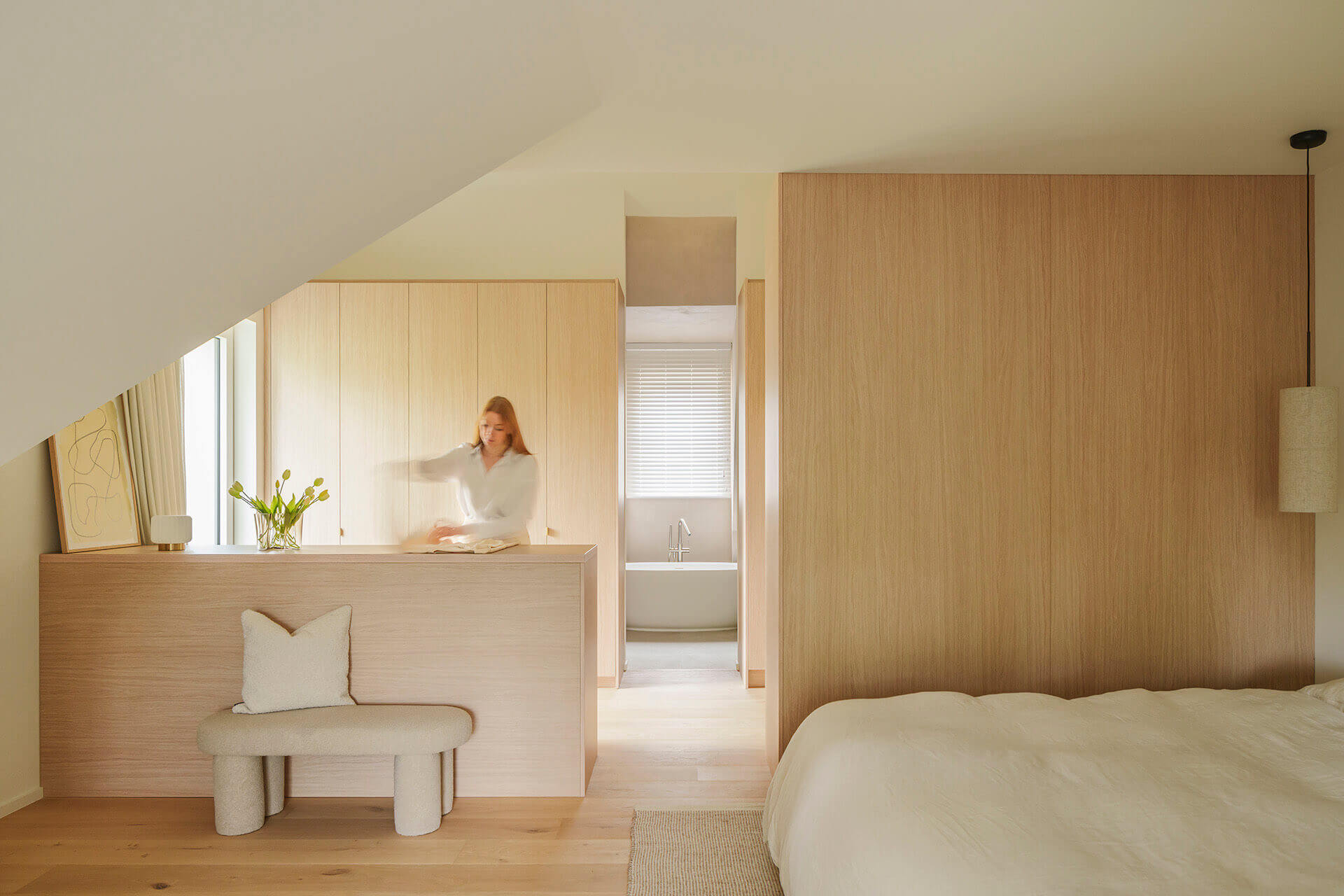 Walk-in dressing with island in Atlas Oak