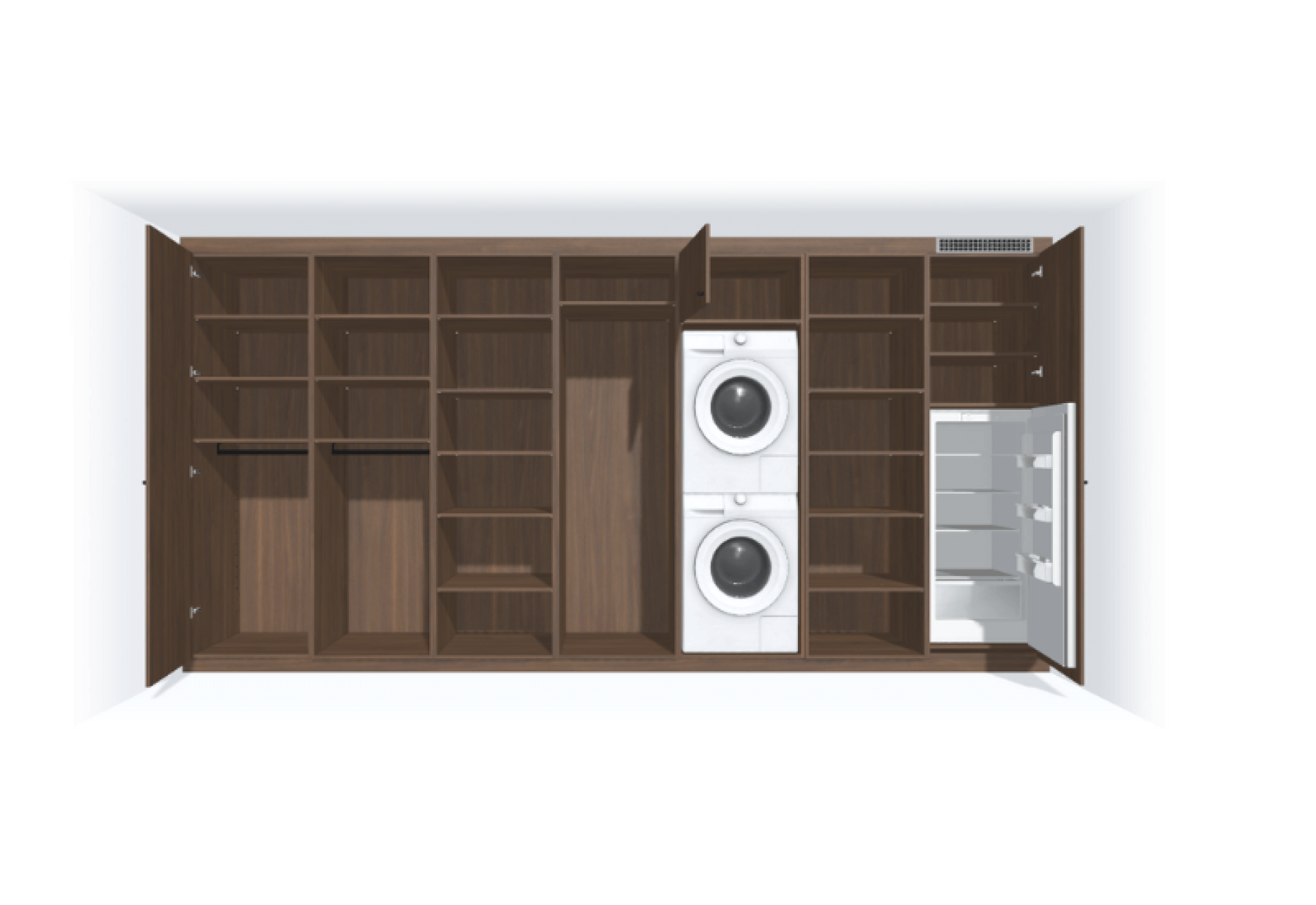 combinatie maatkast met een module voor inbouwkoelkast en waskast