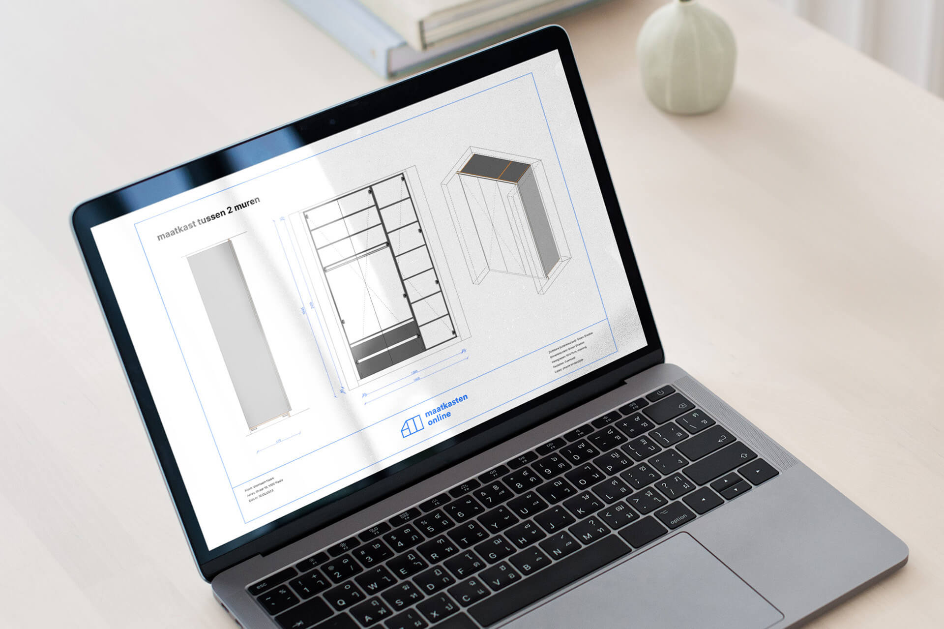 Productietekening van een maatkast van Maatkasten Online