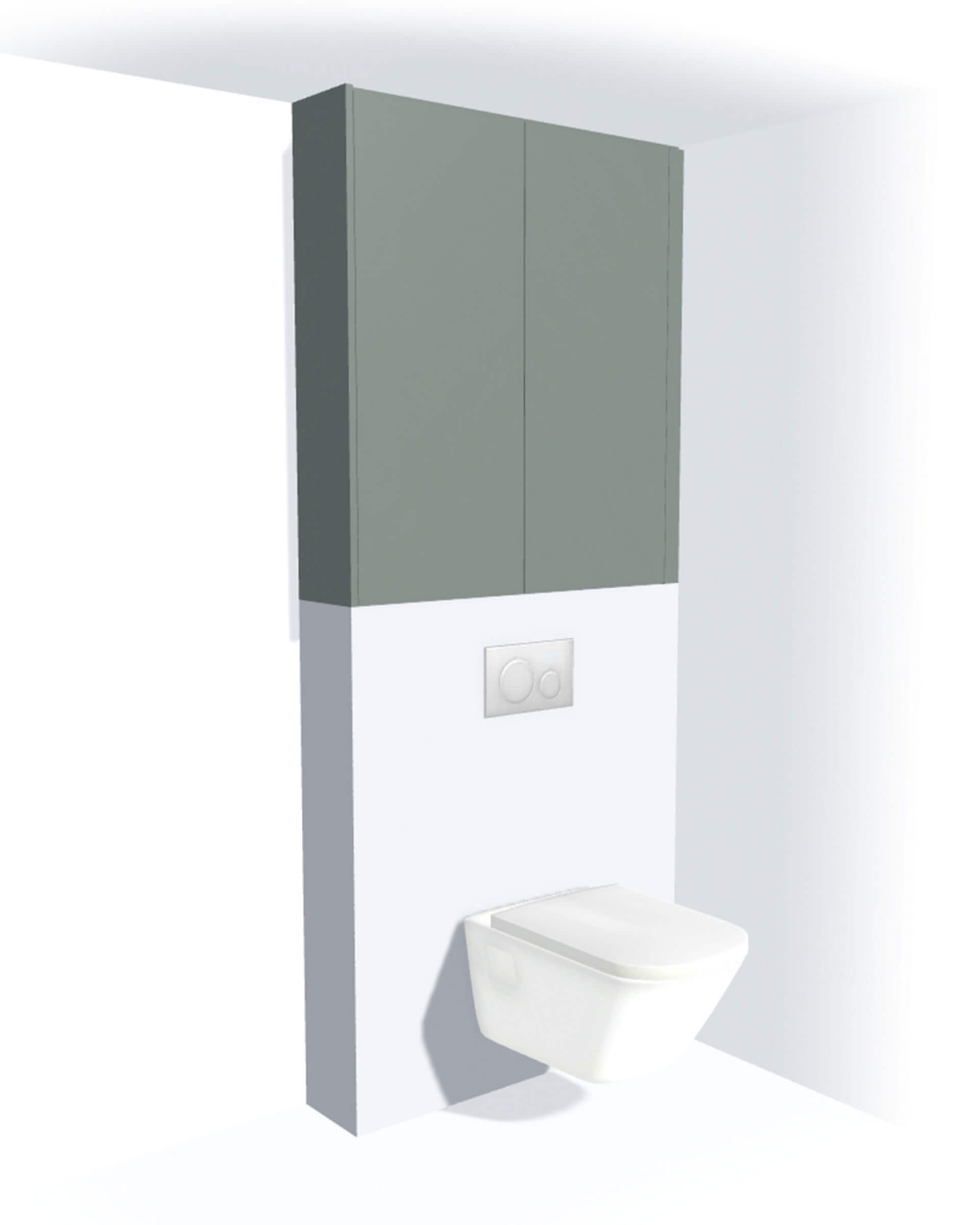 Toiletkast op maat op de muur boven de wc in de kleur Industrial Green