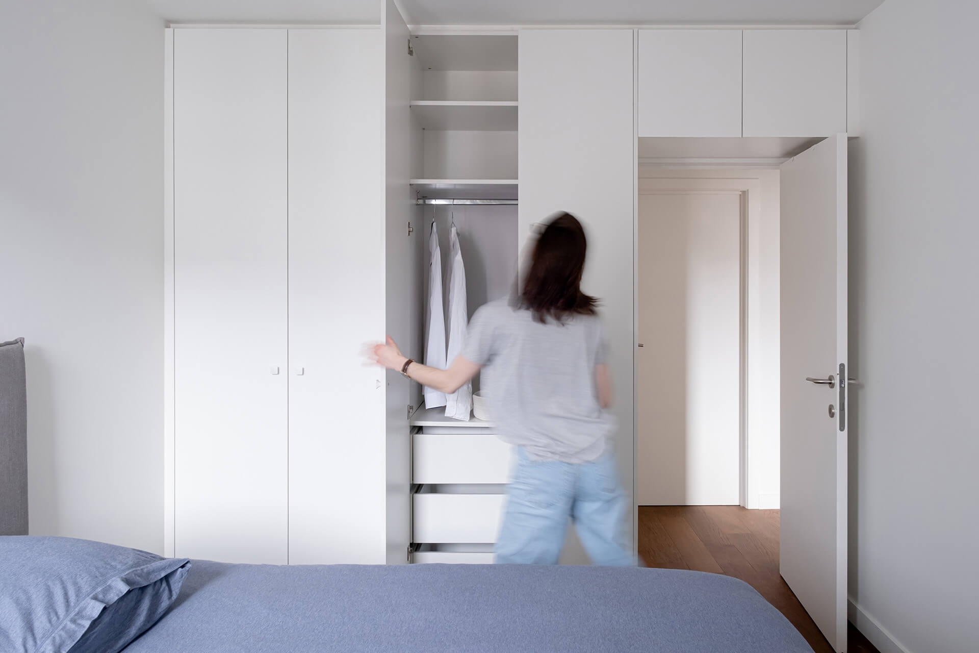 Bespoke wall combination wardrobes for bedroom in Front White