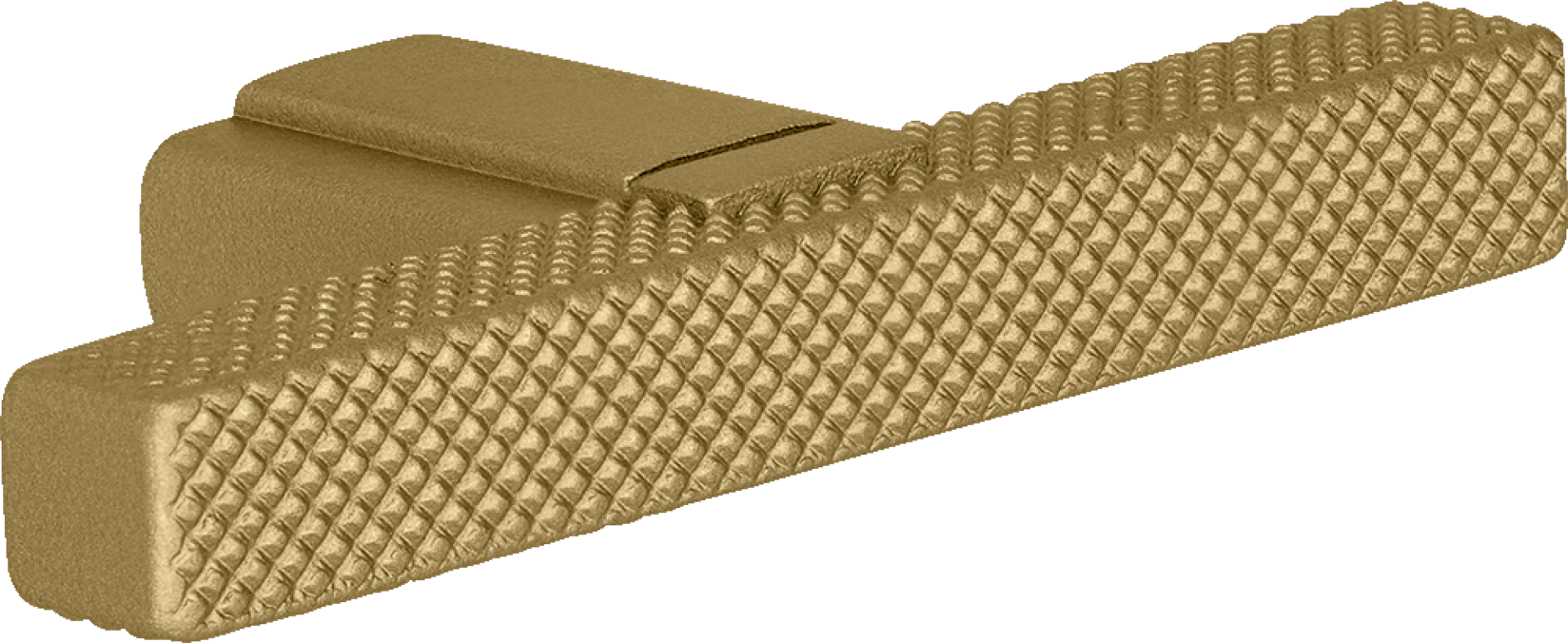 T-Diamond handgreep in messing, liggend. Geborsteld goud, lengte van 6.5cm, diamond cut structuur. Van uit de boetiek van Maatkasten Online