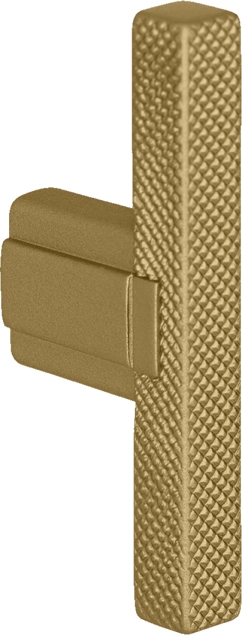 T-Diamond handgreep in messing, staande. Geborsteld goud, lengte van 6.5cm, diamond cut structuur. Van uit de boetiek van Maatkasten Online