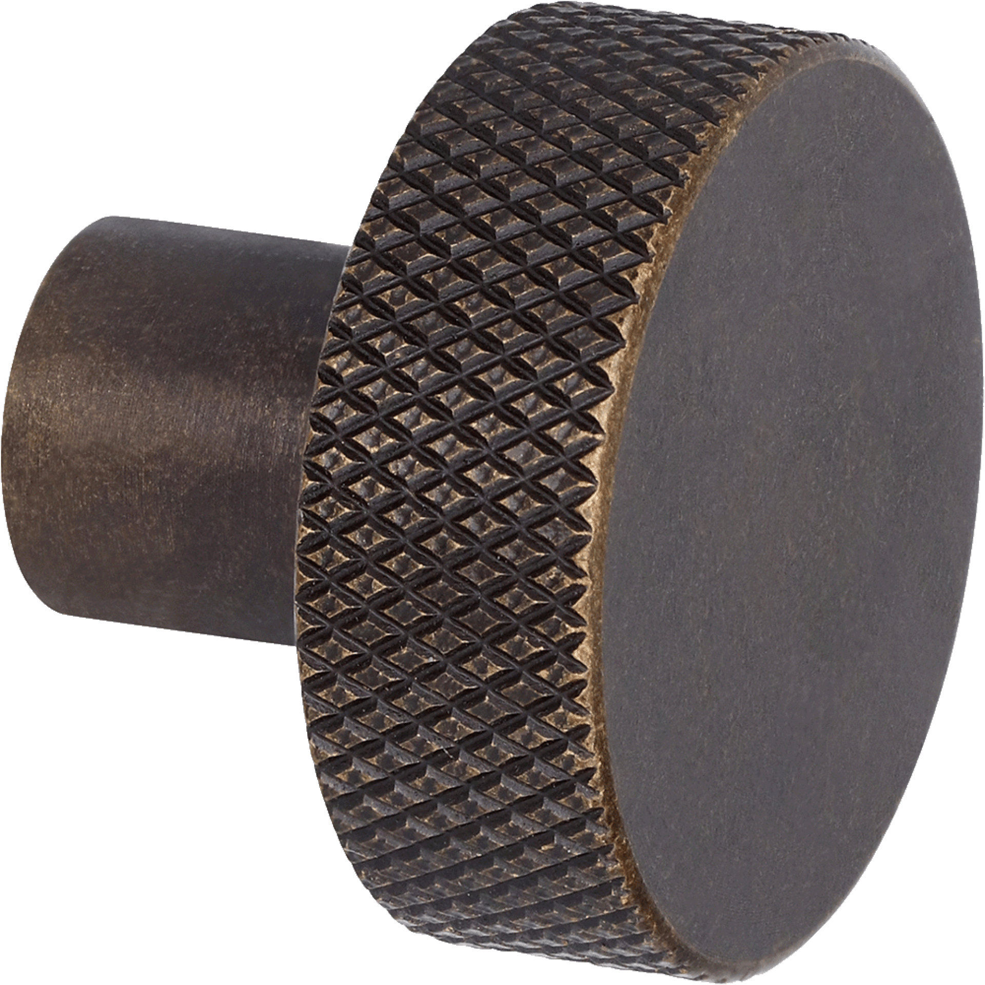 Button handgreep in brons, zijaanzicht. Diamond cut structuur, diameter van 3,5cm. Van uit de boetiek van Maatkasten Online