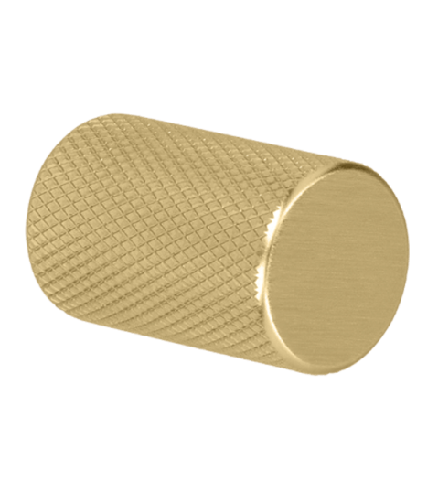 Monument handgreep in messing, zijaanzicht. Geborsteld goud, diameter van 1,75cm. Van uit de boetiek van Maatkasten Online