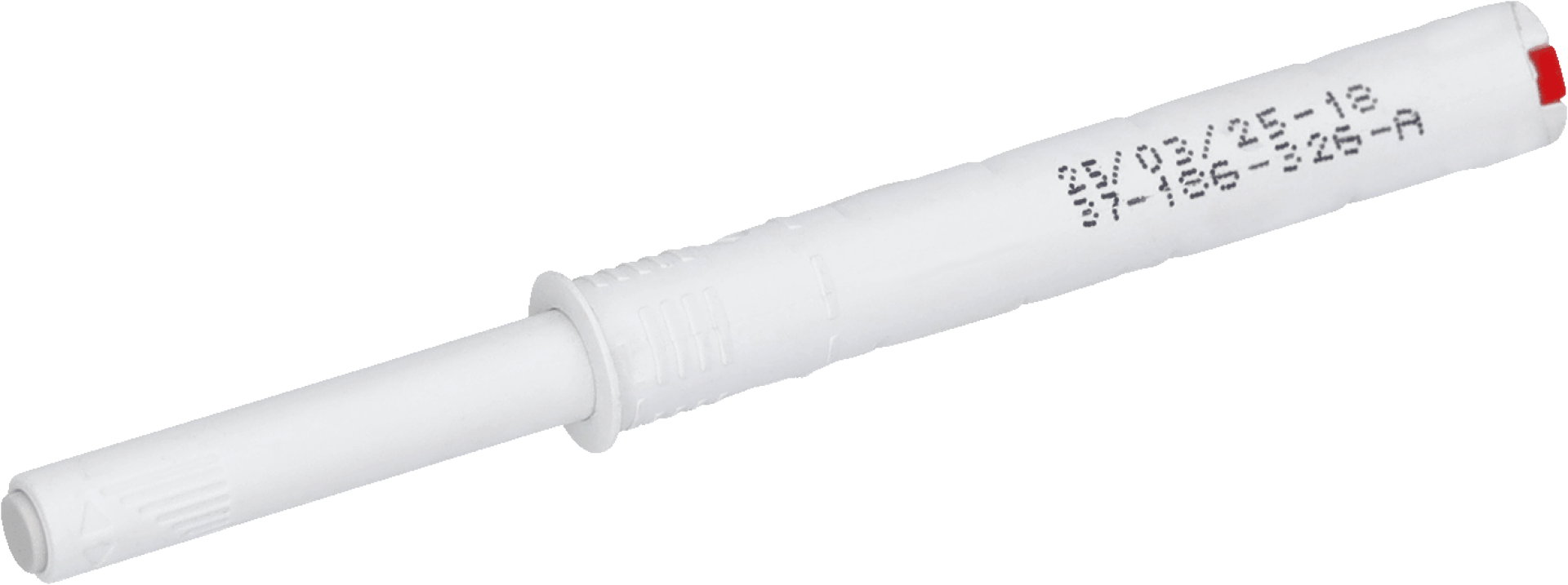 Productfoto van een witte push to open handgreep, verkrijgbaar in de boetiek van Maatkasten Online