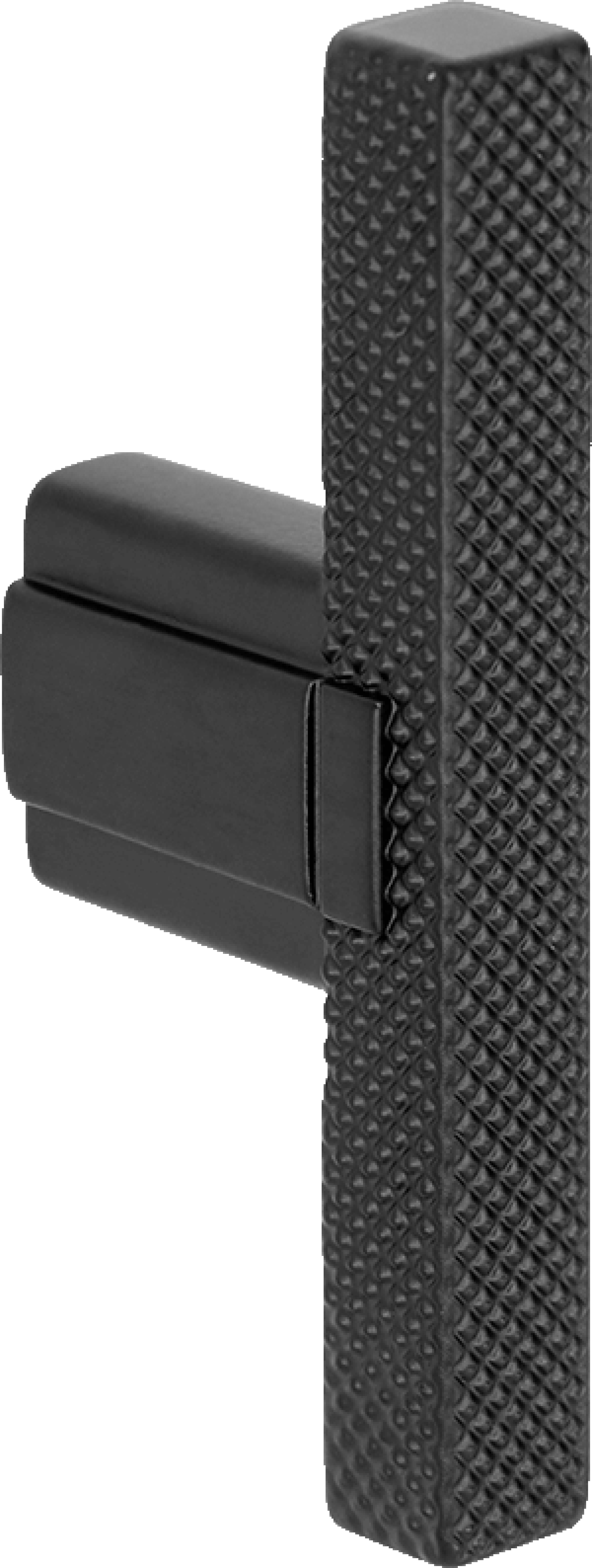 T-Diamond handgreep in zwart, staande. Mat zwarte handgreep, diamond cut structuur, lengte van 6,5cm. Van uit de boetiek van Maatkasten Online