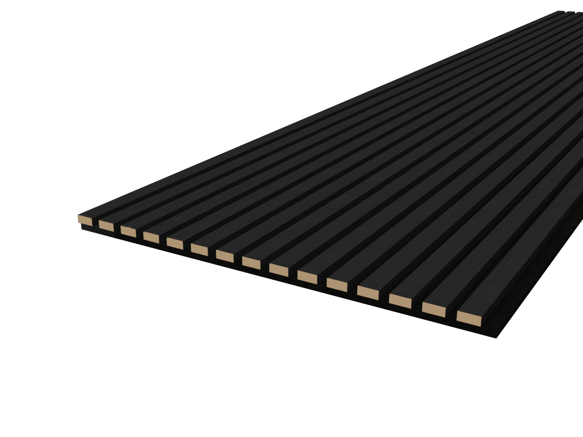 Onderaanzicht van een akoestisch wandpaneel in Charcoal Oak met vilt. Verkrijgbaar per paneel in de boetiek van Maatkasten Online.