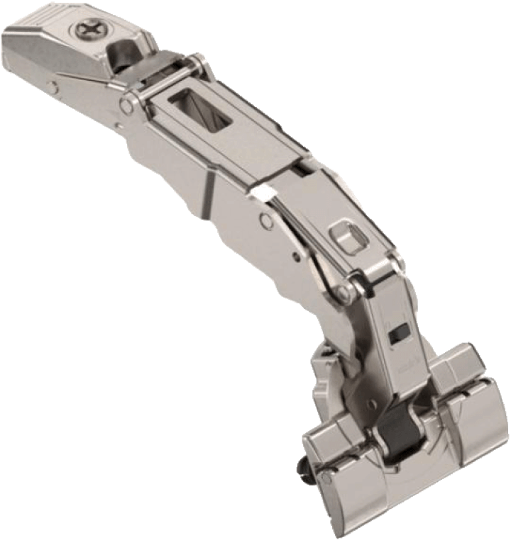 Blum CLIP top 155° scharnier met soft-close in metallic uitvoering. Ideaal voor brede kastopeningen en binnenladen. De geïntegreerde BLUMOTION-technologie zorgt voor een geruisloze sluiting van de kastdeur.