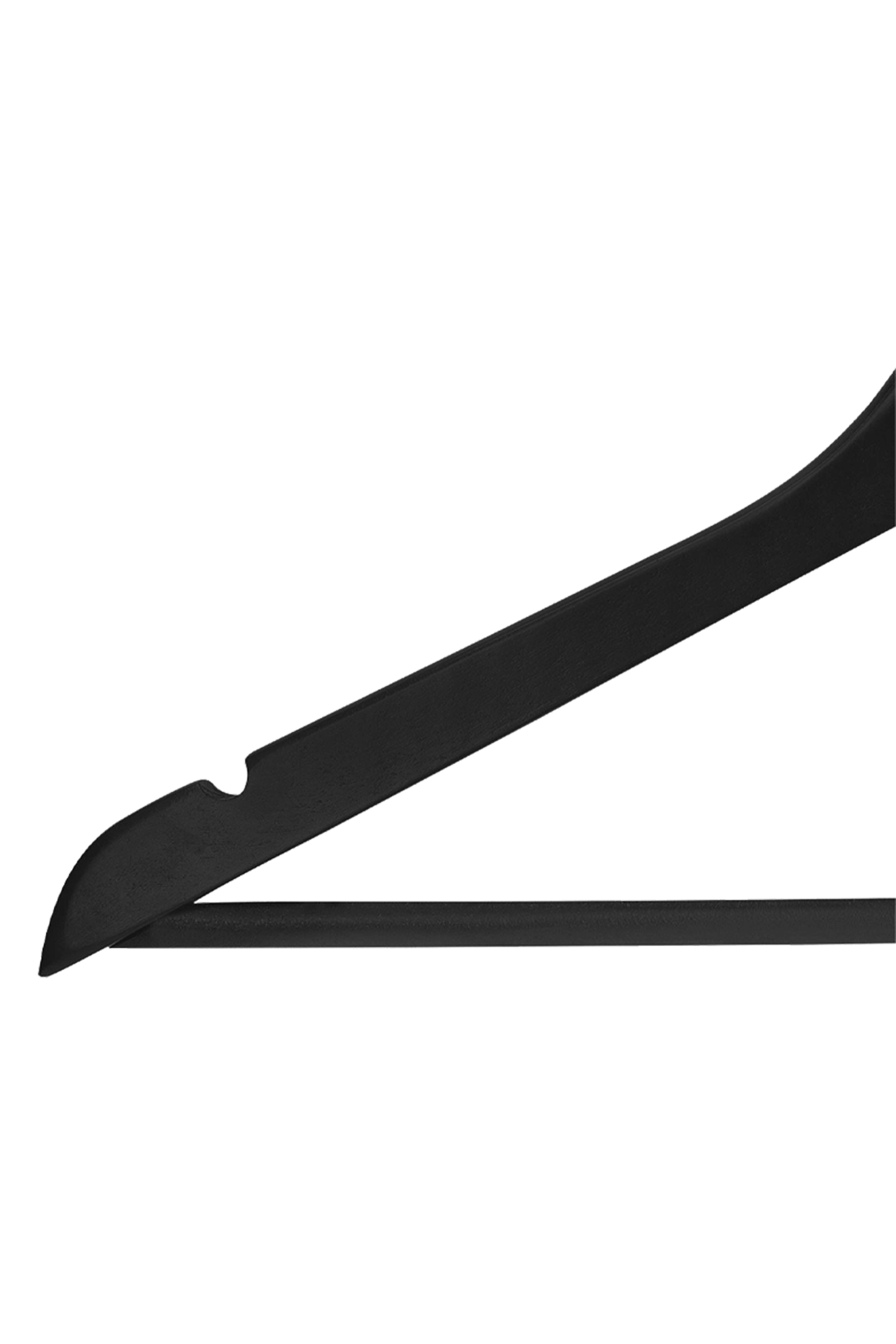 Black hardwood coat rack. A detail photo of the anti-slip recess. Part of the trouser bar is also visible in the photo. From the Maatkasten Online boutique.