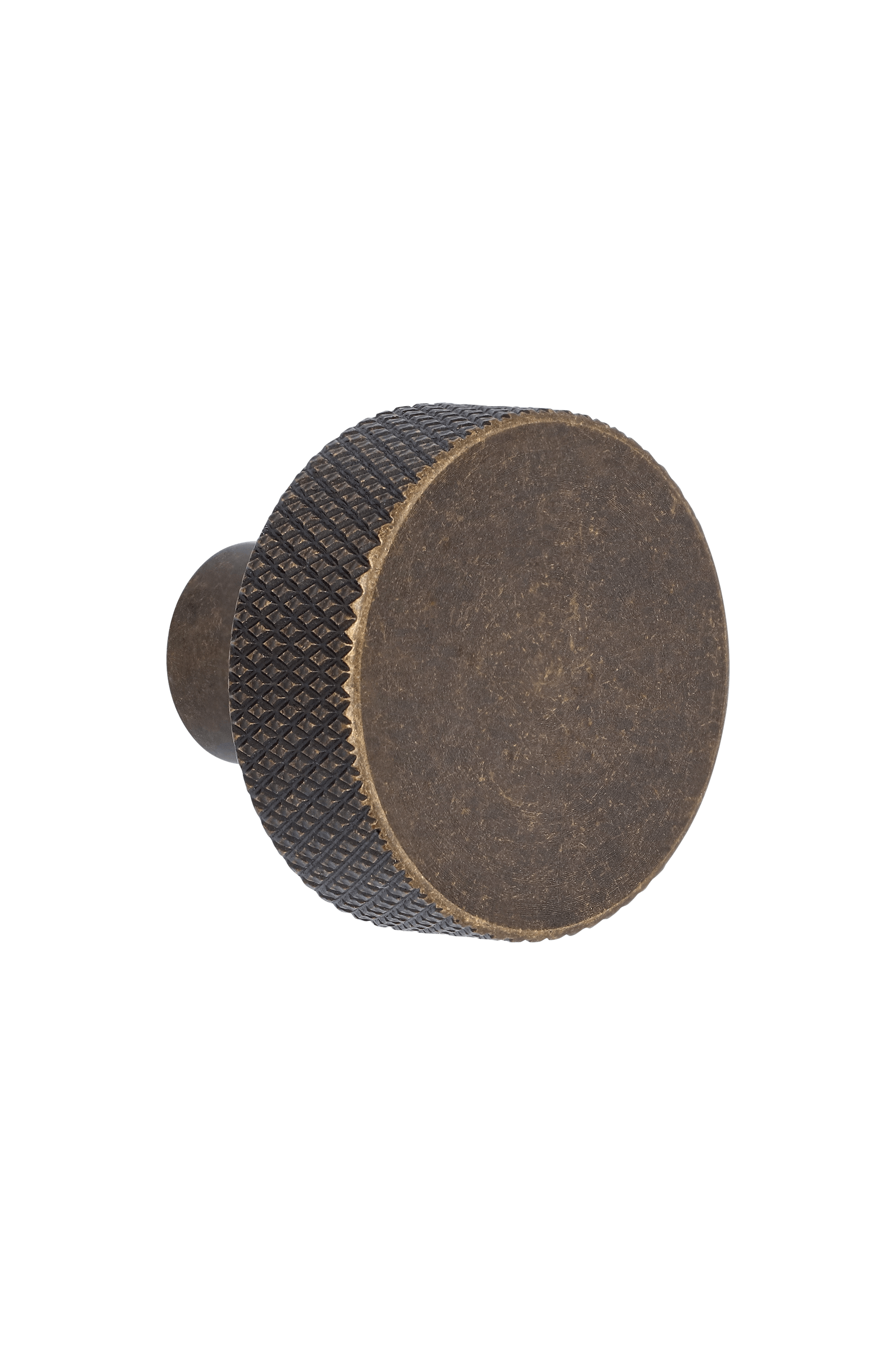 Button handgreep in brons, vooraanzicht. Diamond cut structuur, diameter van 3,5cm. Van uit de boetiek van Maatkasten Online