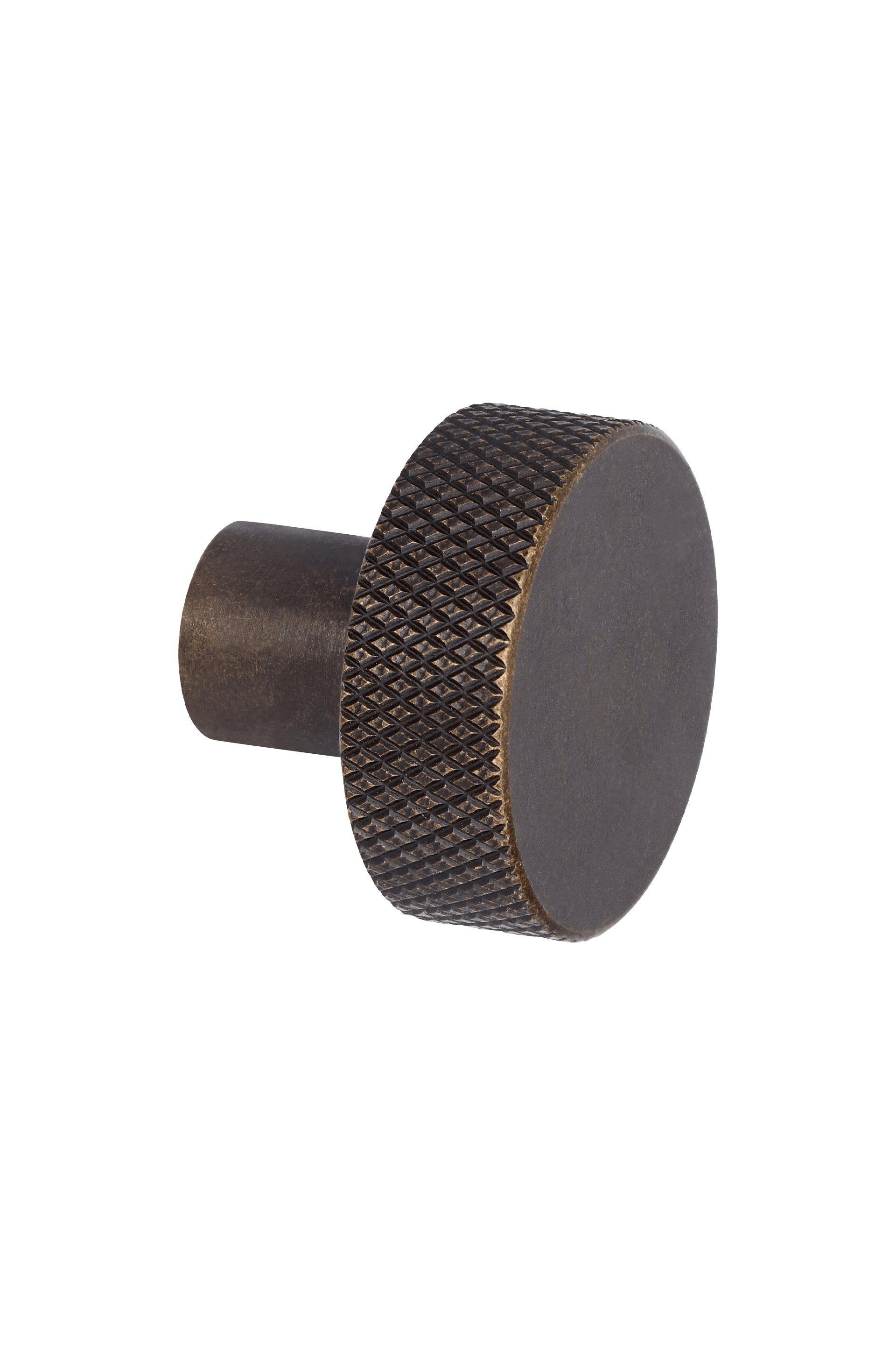 Button handgreep in brons, zijaanzicht. Diamond cut structuur, diameter van 3,5cm. Van uit de boetiek van Maatkasten Online