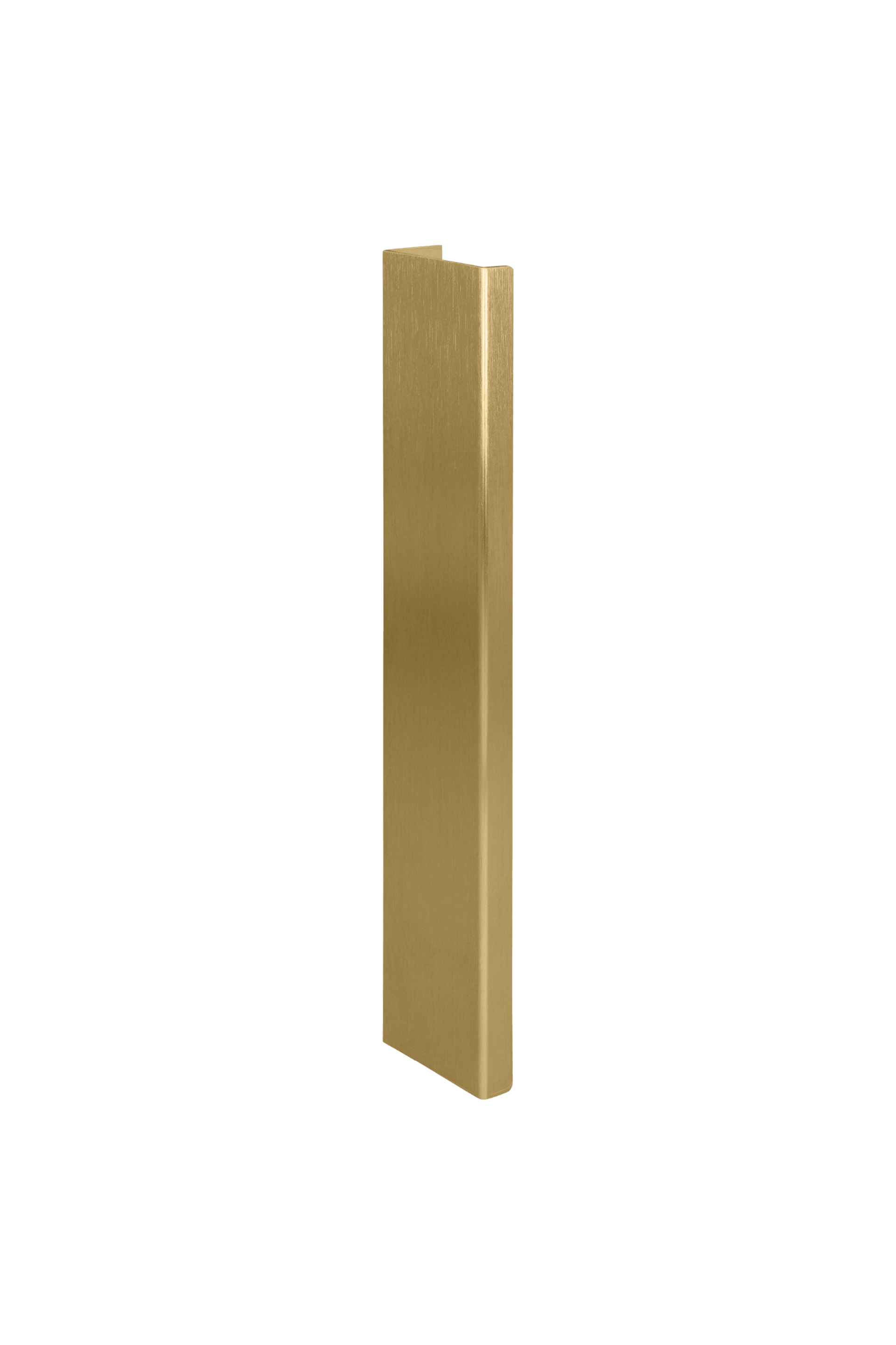 Pure handgreep in messing, staande. Geborsteld goud, lengte van 20 cm. Van uit de boetiek van Maatkasten Online