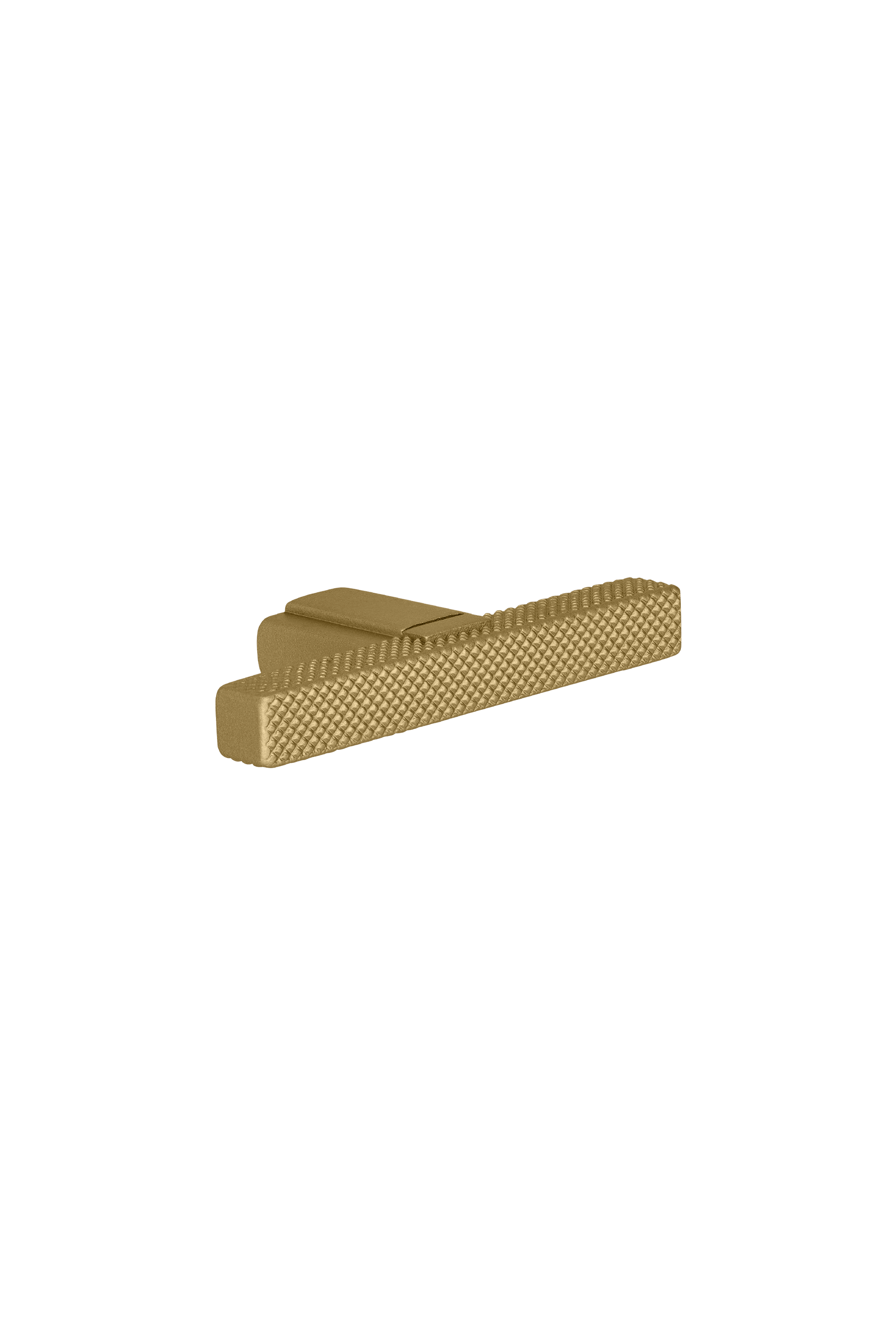 T-Diamond handle in brass, horizontal. Brushed gold, length 6.5cm, diamond cut structure. From the Maatkasten Online boutique.