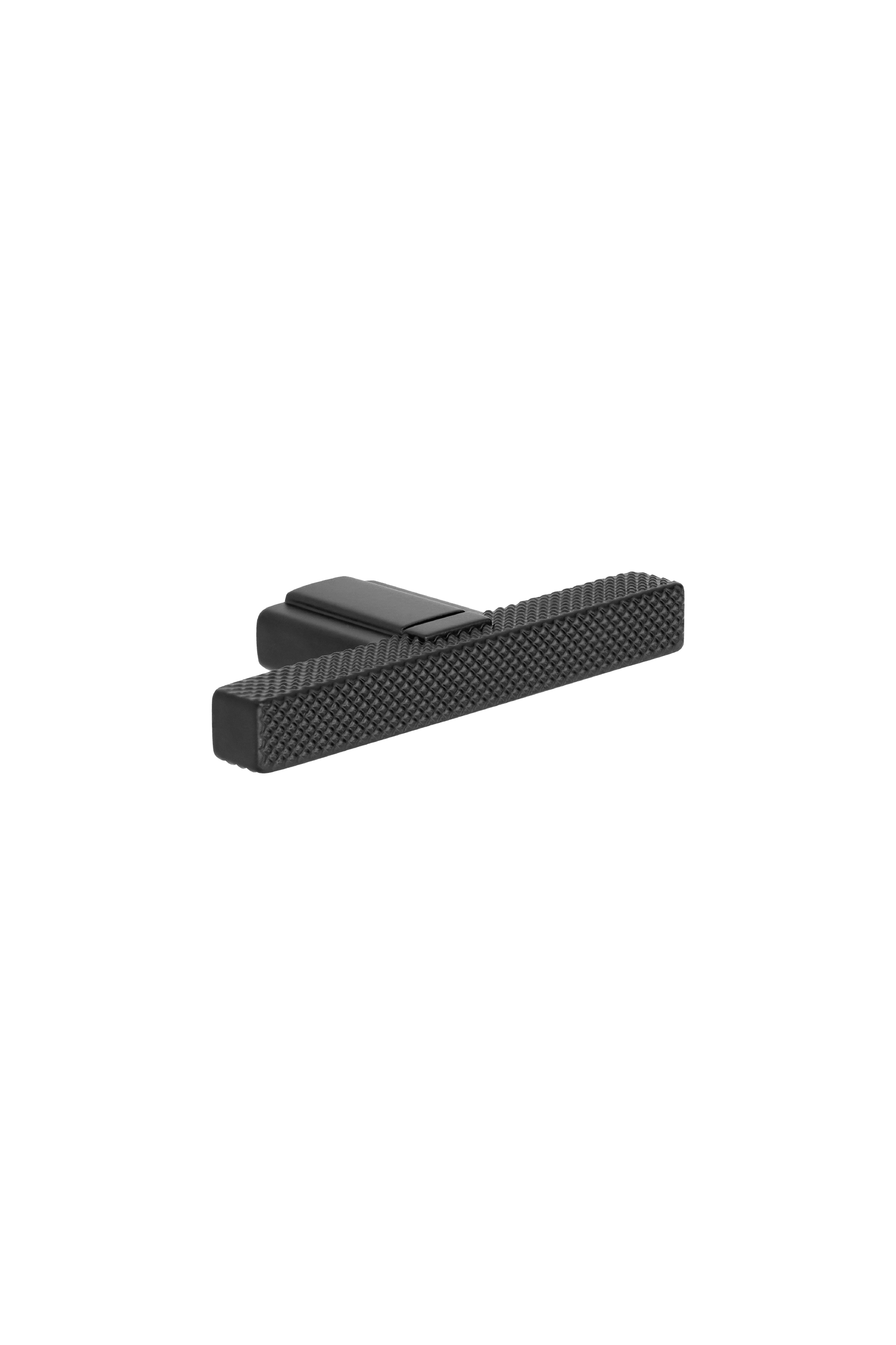 T-Diamond handgreep in zwart, liggend. Mat zwarte handgreep, diamond cut structuur, lengte van 6,5cm. Van uit de boetiek van Maatkasten Online