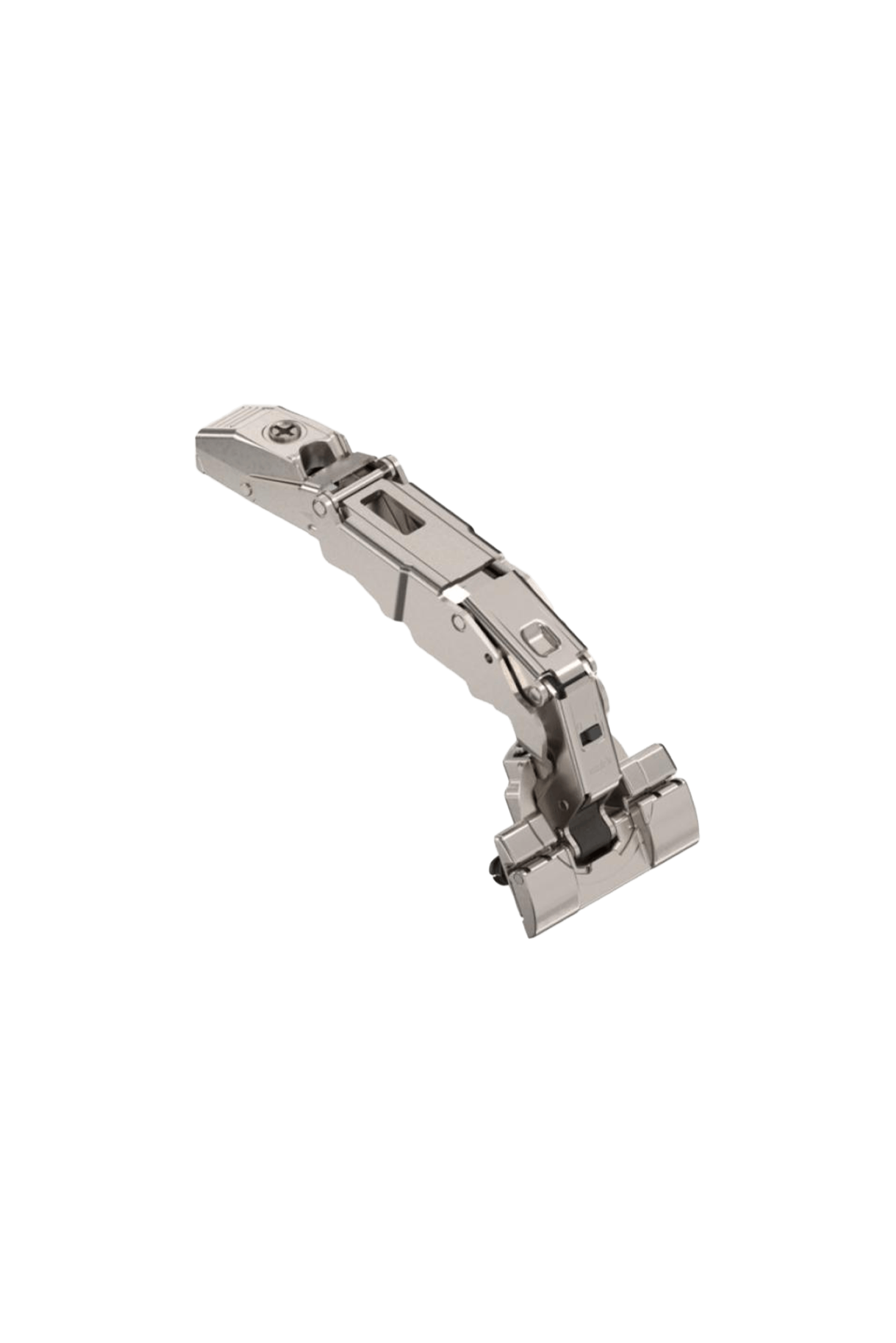 Blum CLIP top 155° hinge with soft-close in metallic finish. Ideal for wide cabinet openings and inner drawers. The integrated BLUMOTION technology ensures silent closing of the cabinet door.