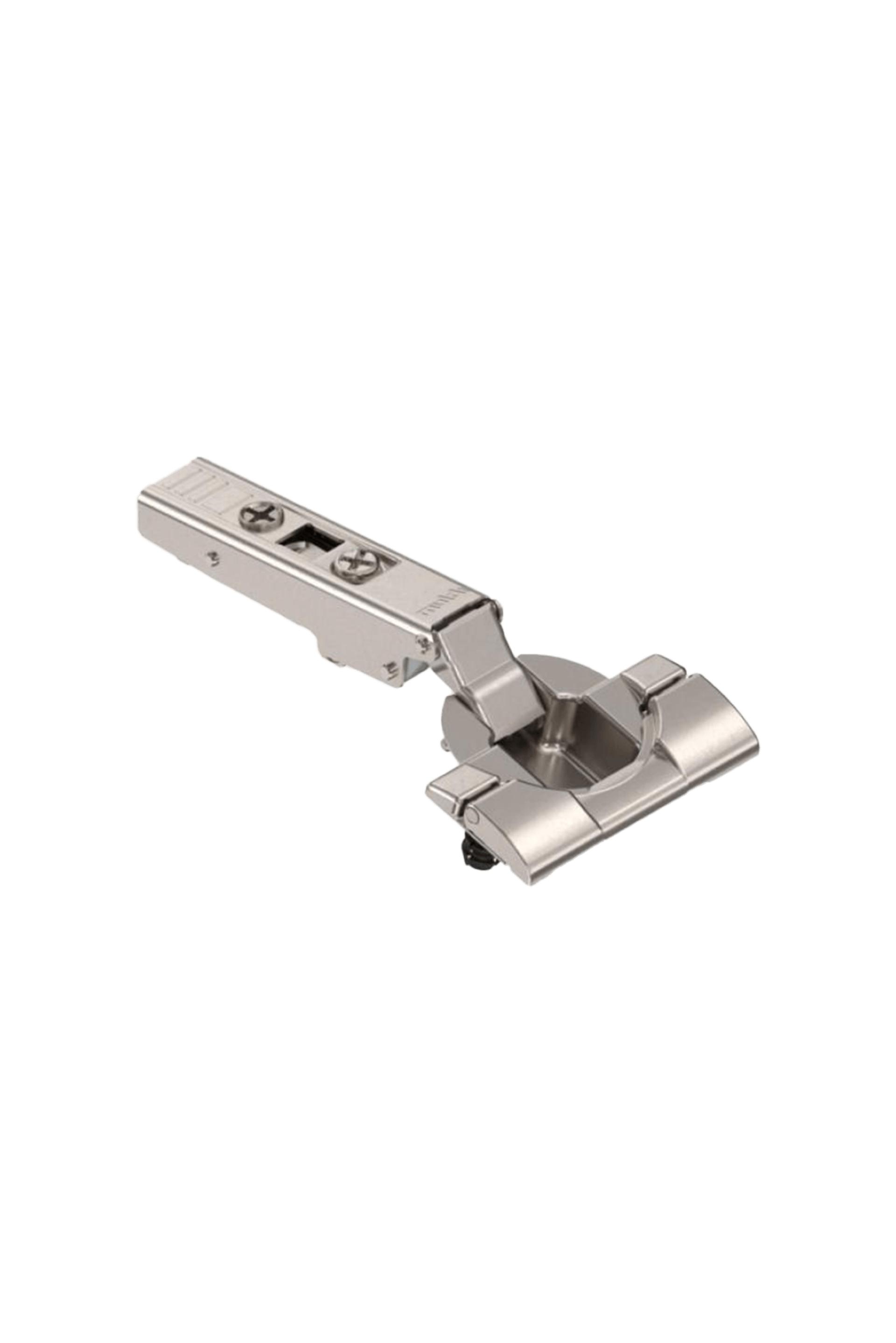 High-quality 110° springless hinge in metallic finish for smooth and controlled cabinet movement. Ideal for custom cabinets with a tip-on system. From the Maatkasten Online boutique.