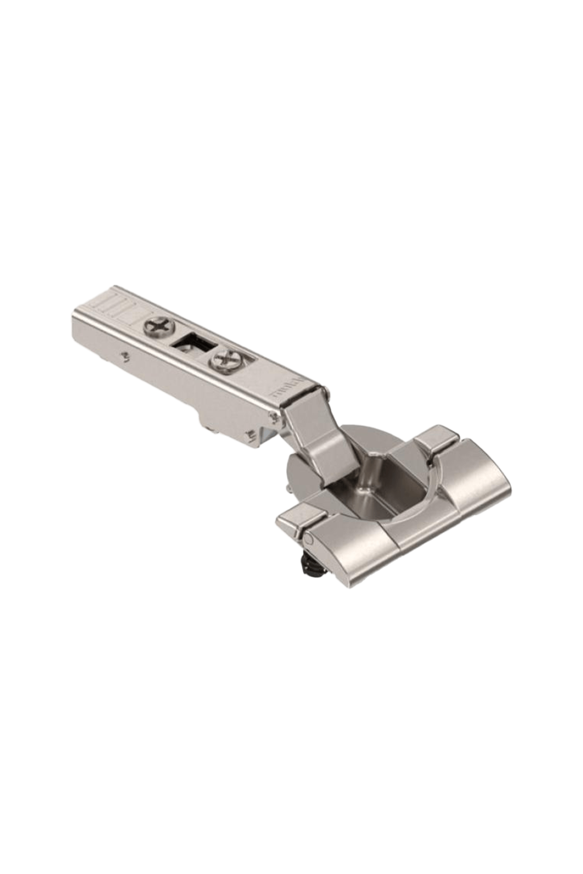 110° spring-loaded hinge in a metallic finish. Durable and smoothly operating hinge for custom cabinets. From the Maatkasten Online boutique.
